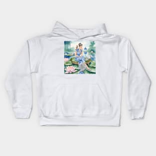 The Swan Lake, whimsical watercolor painting Kids Hoodie